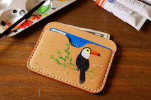 Load image into Gallery viewer, MerrySix Crafts Hand Drawing Hornbill Bird Card Holder Handmade RFID Leather Business Card Case Wallet
