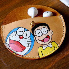 Load image into Gallery viewer, MerrySix Crafts Handmade Veg-tanned Leather Cute Wire Organizer Doraemon Coin Purse
