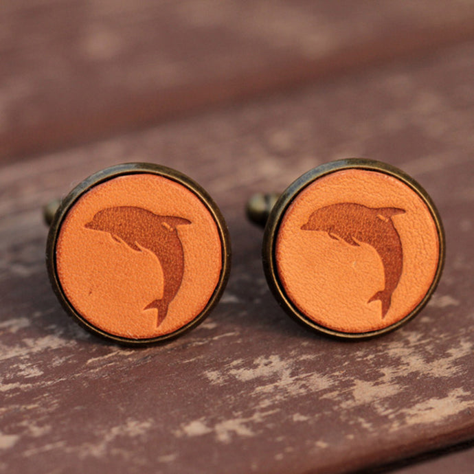 Handcrafted Dolphin Leather Cufflinks for Men