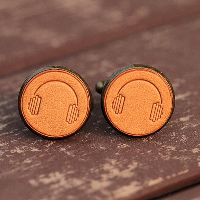 Handcrafted Headset Design Leather Cufflinks for Men
