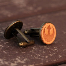 Load image into Gallery viewer, Rebel Alliance Cufflinks for Men Handmade Star Wars Leather Cuff Links

