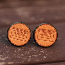 Load image into Gallery viewer, Cassette Tape Handmade Leather Men&#39;s Cufflinks at MerrySix
